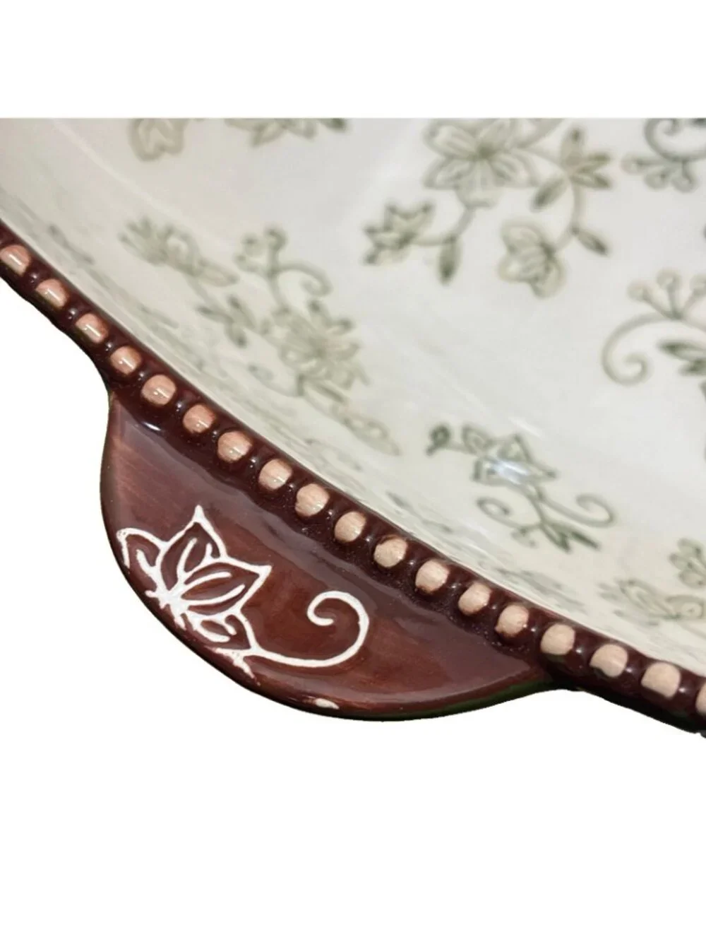 Temp-Tations Green Floral Lace 2.5 Qt Serving Bowl with Wire Stand 10x 10” READ